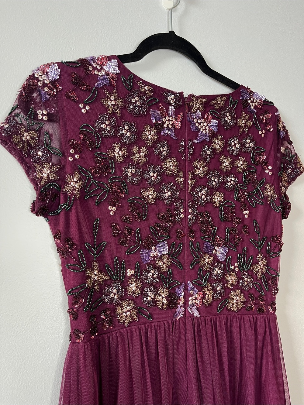 Adrianna Papell Beaded Floral Embroidery magenta plum maxi formal dress - Picture 7 of 7